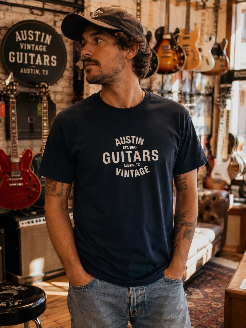 Austin Vintage Guitars Austin TX Graphic T-Shirt Unisex Medium Music Shop Tee